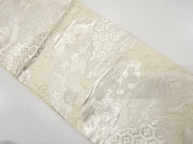 JAPANESE KIMONO / ANTIQUE FUKURO OBI / SILK / WOVEN KIKU & MAPLE WITH PINE